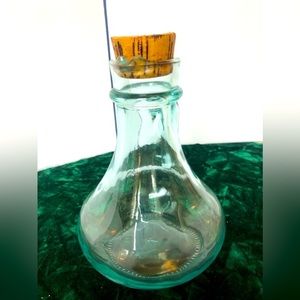 Vintage Vetreria Etrusca Green Tinted Glass Cruet Bottle with Cork Stopper